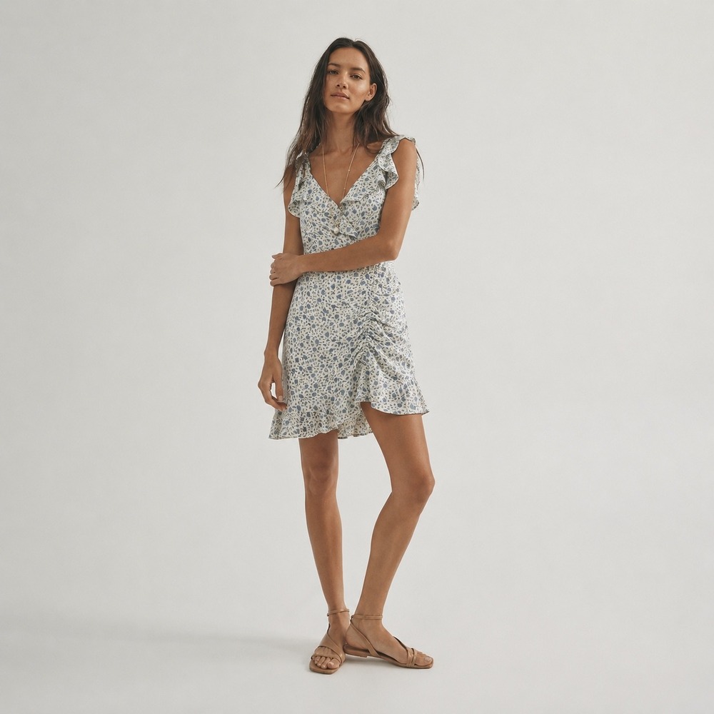 Lulus Floral Ruffle Tie-Strap Mini Dress S White Flourshing‎ Blooms Cottage NWT